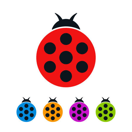 Colorful ladybugs with wings closed on white background. Round bugs vector flat icon set.のイラスト素材