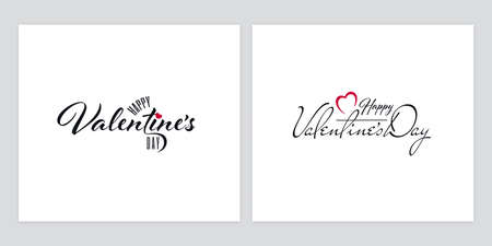 Typographic set for Valentines Day on white background. Greeting card designs with ornate Happy Valentines Day lettering.のイラスト素材