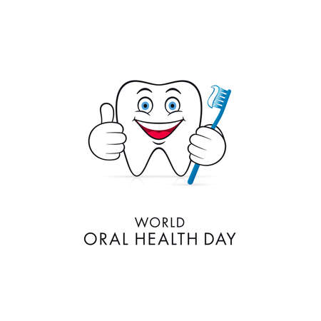 Abstract dental character making thumb up with toothbrush. World Oral Health Day greeting card design.のイラスト素材