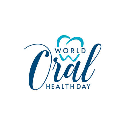 Isolated logo design with World Oral Health Day typographic lettering and heart shape. Dental logo design.のイラスト素材