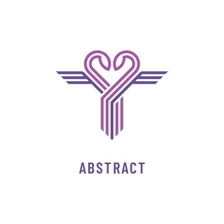 Abstract caduceus striped icon with snakes and heart shape. Medicine vector logo design.のイラスト素材