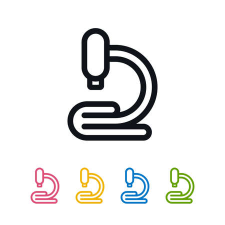 Colorful outline geometric microscope symbols on white background. Laboratory equipments icon set.のイラスト素材