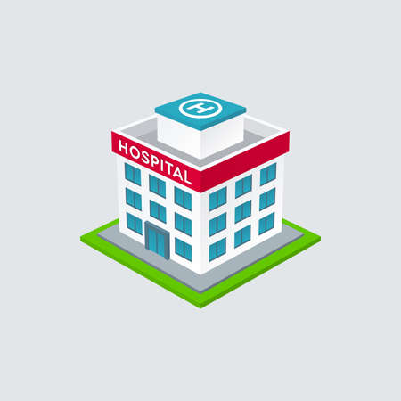 Isometric hospital building on white background. Medical center vector design.のイラスト素材