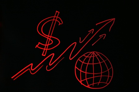 graphically show the world on the economic downturnの写真素材