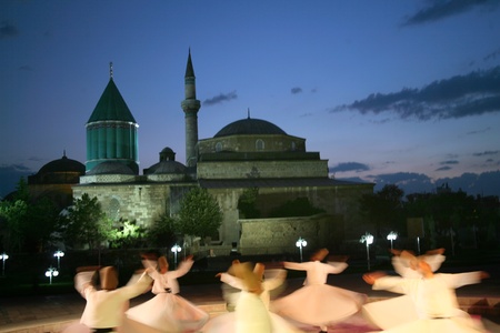 Mevlana dervishes dancing in the museum, konya 