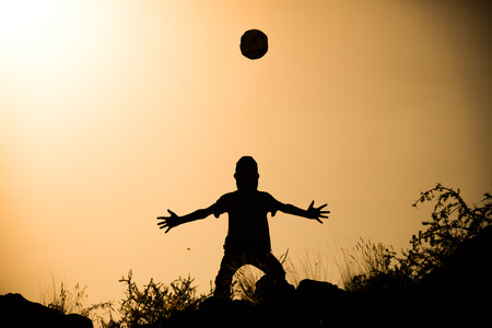 two brothers, boys play at sunset.の写真素材