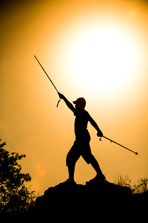 sunset trekking shootingの写真素材