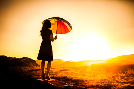 sunset model shooting silhoutteの写真素材