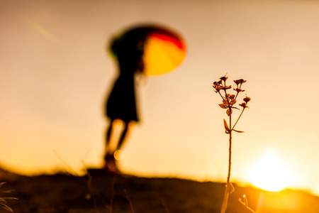 sunset model shooting silhoutteの写真素材