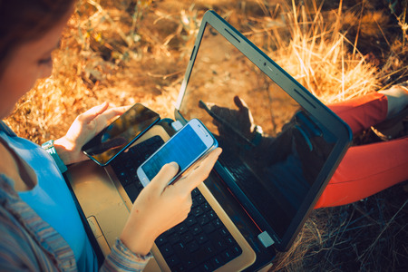 mobile working business womaの写真素材