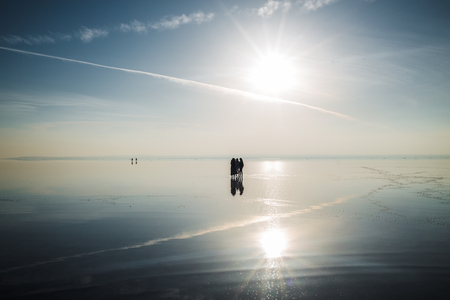 sunset and photo shoot in salt lakeの写真素材