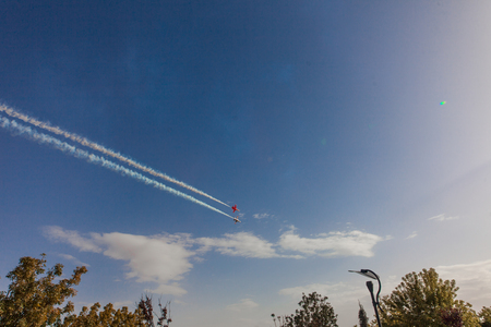 07 October 2017, Konya, Turkey. Turkish Air Force aerobatic demonstration team Turkish Stars are flying on the sky which called for 07 October 2017.のeditorial素材