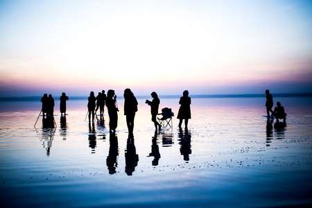 sunset and photo shoot in salt lakeの写真素材