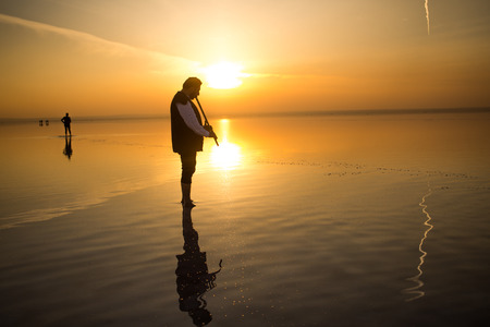 sunset and photo shoot in salt lakeの写真素材