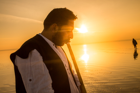 sunset and photo shoot in salt lakeの写真素材
