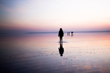 sunset and photo shoot in salt lakeの写真素材