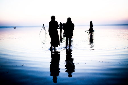 sunset and photo shoot in salt lakeの写真素材