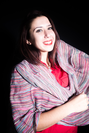 black background beautiful womanの写真素材