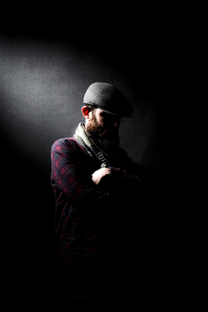 charismatic man on black groundの写真素材