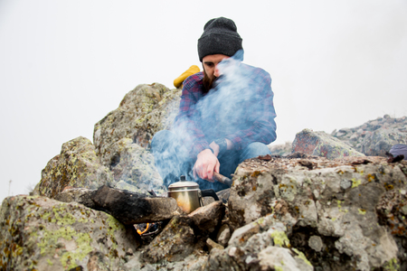 living conditions of man in mountainの写真素材