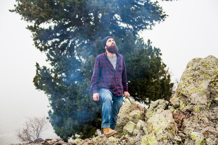 living conditions of man in mountainの写真素材