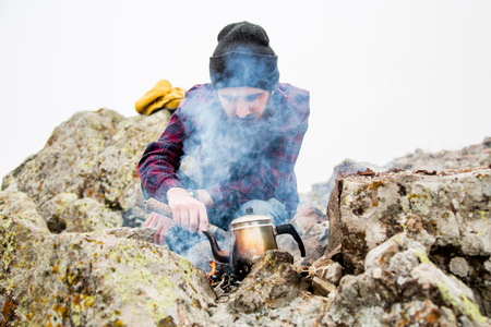 living conditions of man in mountainの写真素材