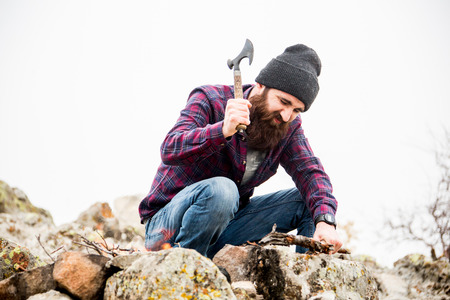 living conditions of man in mountainの写真素材