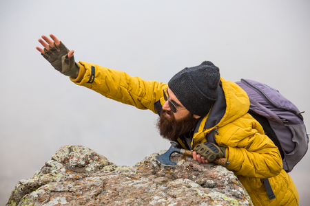 living conditions of man in mountainの写真素材