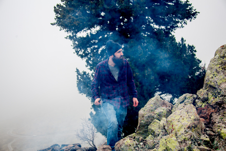 living conditions of man in mountainの写真素材