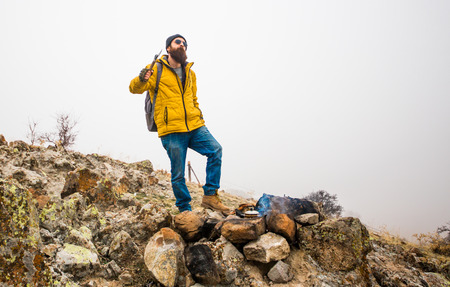 living conditions of man in mountainの写真素材