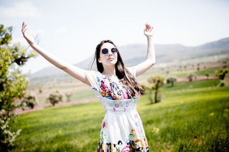 female model photography between flowersの写真素材