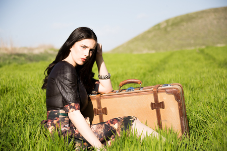 Woman photo traveling in the springの写真素材
