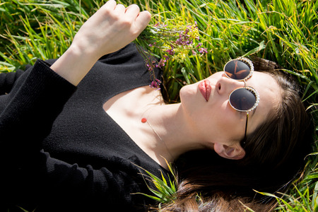 outdoors female model photo shoot in the springの写真素材