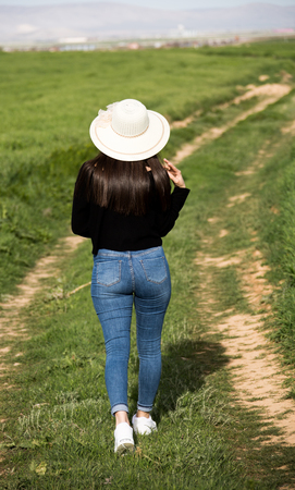 outdoors female model photo shoot in the springの写真素材
