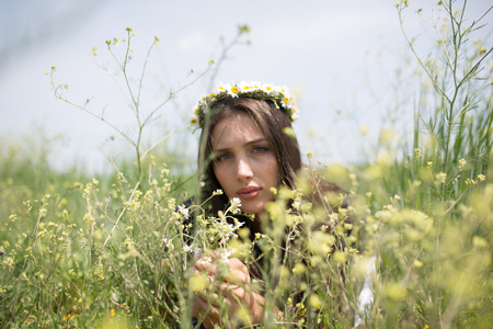 female model photography between flowersの写真素材