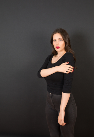 female model shot on blackの写真素材