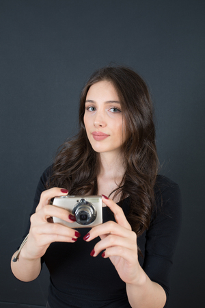 female model shot on blackの写真素材
