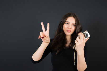 female model shot on blackの写真素材