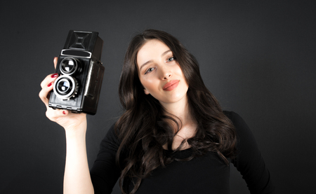 female model shot on blackの写真素材
