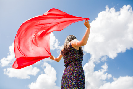 woman meditating in natureの写真素材