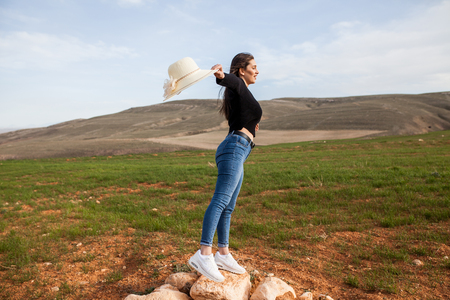 outdoors female model photo shoot in the springの写真素材