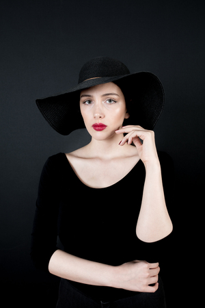 female model shot on blackの写真素材