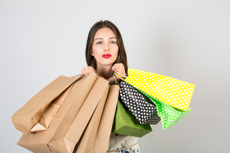 The women who is so happy cause she is doing shoppingの写真素材