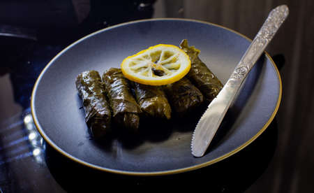 bulgur meal wrapped in grape leavesの写真素材