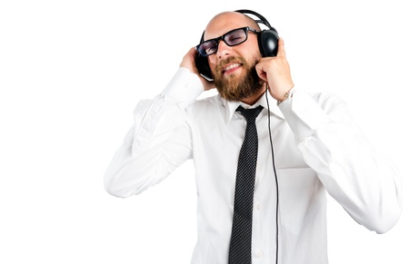 Businessman enjoying music