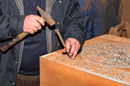 Making traditional Armenian tombstones known as Khachkars, Armeniaの写真素材