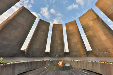 Yerevan, Armenia - November 1, 2019: Armenian genocide memorial and its eternal flame, in Yerevan,...