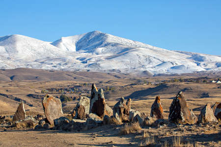 Antique rocks in Zorats Karer or Karahunj known as Armenian stone hengeの写真素材