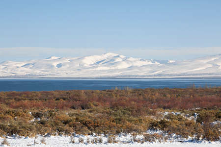 Lake Sevan in the winter, Armeniaの写真素材