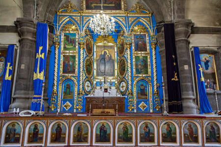 Gyumri, Armenia - October 28, 2017: Icon wall inside the YotVerk Church meaning  Seven Wounds also...